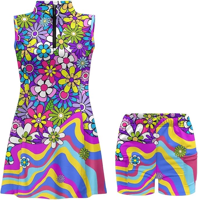 Golf Dress Tennis Dresses for Women with Built in Shorts and Pockets Sleeveless Athletic Dress Workout Dress
