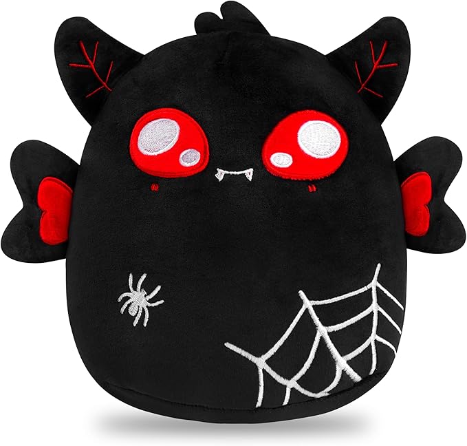 Halloween Stuffed Animal Plush Toy - 8 Inch Black Spider Web Mothman Plush Pillow Soft, Cute Spooky Stuff Animals Plushies Toys Gift for Kids Girls Boys, Halloween Birthday Party Decorations