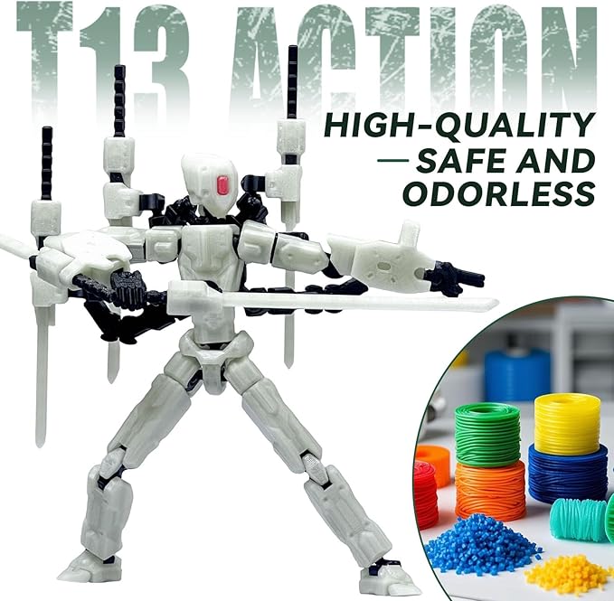 (Assembly Completed) 8 inch T13 Action Figure Set,T 13 Action Figure Multi-Articular Mobile Robot Nova T-13,Desktop Decorations for Game Lovers Toys (Luminous Blue)