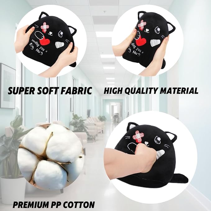 Get Well Soon Plush Cat - Black Cat Stuffed Animal Unique Heart Bandage, Perfect Get Well Gift for All Ages 8 Inch