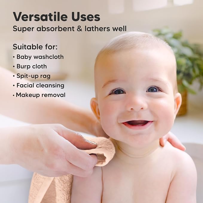 6-Pack Baby Washcloths – Soft Absorbent Viscose from Bamboo Washcloths for Face, Body, Baby Towels for Newborn, Kids, Toddlers, Infant, Gentle on Sensitive Skin, 10x10 Reusable Face Towels (Peachy)