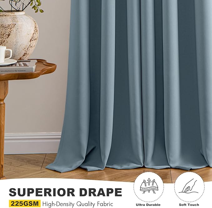 MIULEE Blackout Curtains for Bedroom 2 Panel 40 x 45 Inch Long Greyish Blue | Thermal Insulated, Living Room Darkening Grommet Drapes, Noise Reducing, Light Blocking Window Treatments