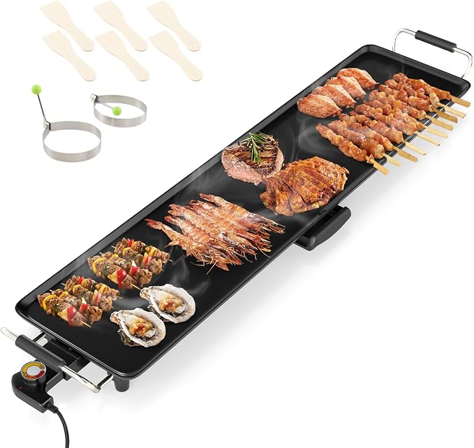 COSTWAY 35.5” Electric Griddle, Extra Large Teppanyaki Grill with Adjustable Temperature, Nonstick Surface, Insulated Handles & Drip Tray, Indoor Outdoor Tabletop BBQ Grill for Party, Camping & RV