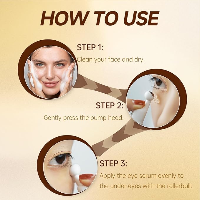 5% Caffeine Eye Cream for Puffy Eyes - Under Eye Brightener Serum Roller for Dark Circles Wrinkles Bags Puffiness, with 360° Massage Cooling Ball, Travel Toiletries (15ml / 0.51fl oz)