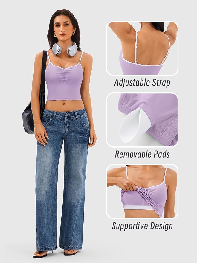 Longline Padded Sports Bra Workout Top for Women, Adjustable Straps Backless Crop Top Push Up Yoga Running Tank Top