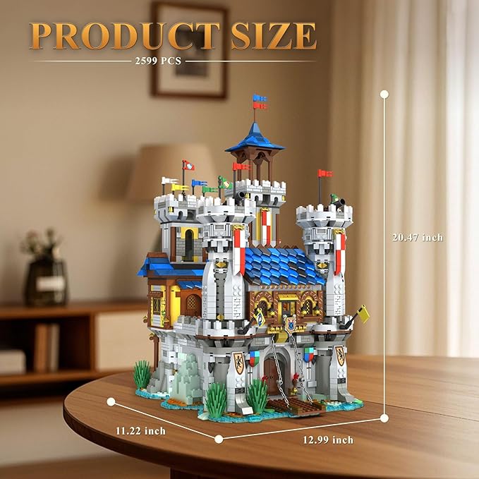Medieval Castle Building Sets for Adults, Medieval Architecture Set with Light, Collectible Model or Home Office Decor, Street View House Building Kits 66006