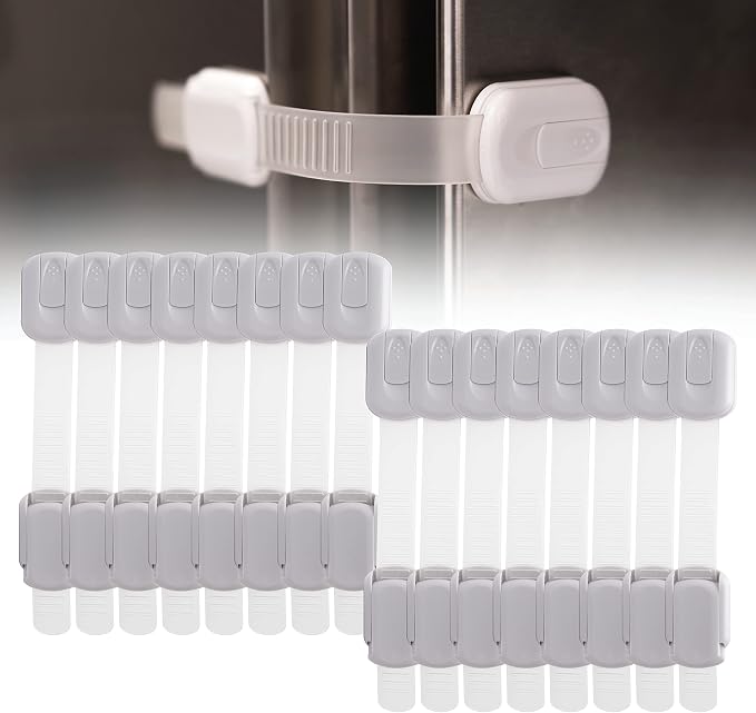 Inaya 16-Pack Child Proof Locks for Cabinet Doors, Drawers, Fridge, Toilet Seat, Dishwasher, Trash Can, Cupboard - 3M Adhesive - No Drilling - Baby Proofing Cabinet Locks