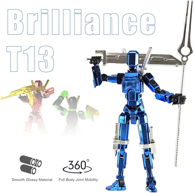 Assembly Completed T13 3D Printed Action Figures,Dummy 13 Robot 13 Movable N13 Action Figure, Lucky 13 Gift for Collectors Desktop Decorations for Game Lovers Toy(Metallic Blue)