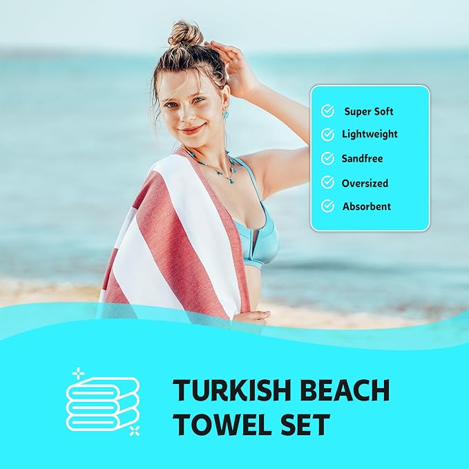 HAVLULAND Turkish Beach Towels, Oversized 40"x72" Turkish Bath Towel, Highly Absorbent Quick Dry Sand Free Beach Towels for Beach Pool Spa Gym Yoga Travel Camping Picnic Blanket - Red/Blue