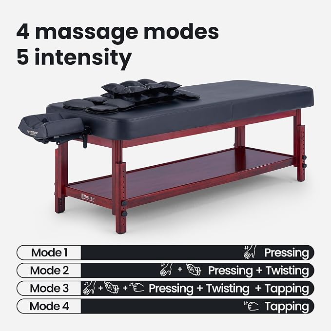 AirMaster-II 30" Professional Stationary Massage Bed | AirWave Compression & Full-Body Stretching | 3D Lumbar Traction Support | Spa & Home Wellness Table - Black/Mahogany