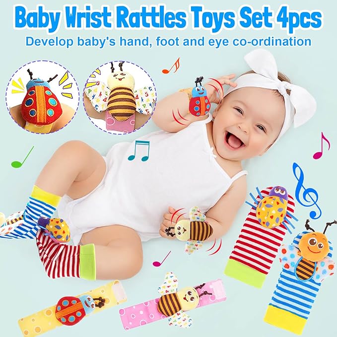 Baby Rattles 0-6 Months: Baby Toys 6-12 Months Infant Toys 0-3 Months Newborn Toys Teething Toys 3-6 Months - Baby Teether Wrist Socks Gifts for Boy Girl Valentines Day Gifts for Kids