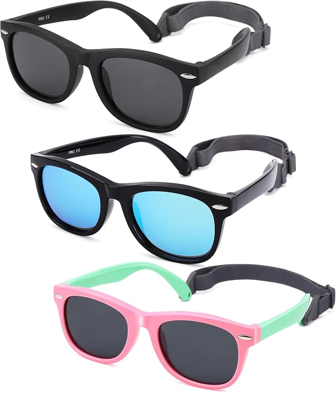 Polarized Baby Sunglasses with Strap - Unbreakable Flexible Infant Sunglasses for Toddlers Age 0-24 Months