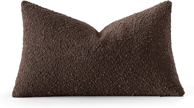 MIULEE 12x20 Decorative Lumbar Boucle Couch Pillow Covers Cocoa Brown | Set of 2 Textured Neutral Fall Autumn Throw Pillow Covers, Accent Solid Pillowcases, Sofa Living Room Home Decor