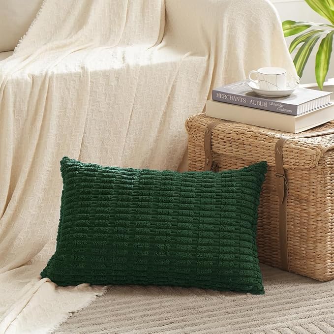 Fancy Homi 4 Packs Decorative Throw Pillow Covers for Living Room Couch Bed, Modern Farmhouse Boho Home Décor Accent Cushion Case, 24" x 16", Dark Green