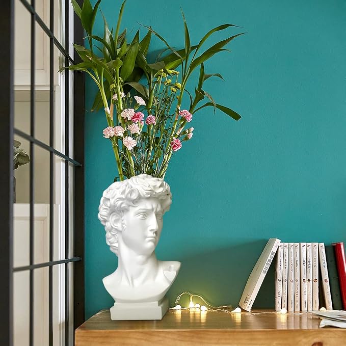 Hosrnovo Greek Statue, 10Inch Large David Head Vase | Planter for Garden and Home Roman Style Vintage White Flowers Bowl Creative Housewarming Gift