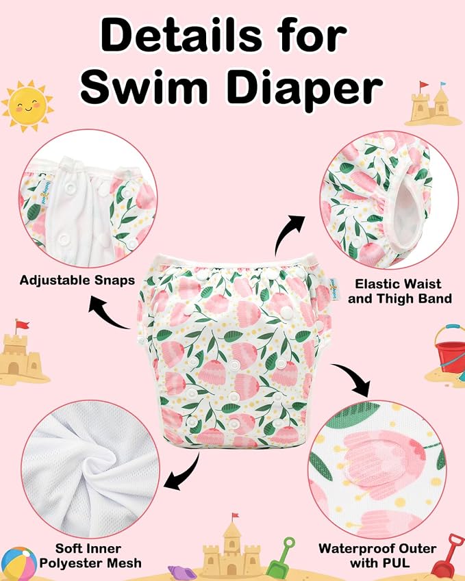 Babygoal Reusable Swim Diapers 3 Pack for 0-8 Months Newborn and Baby Girl Swimming Lessons 3SD42-B