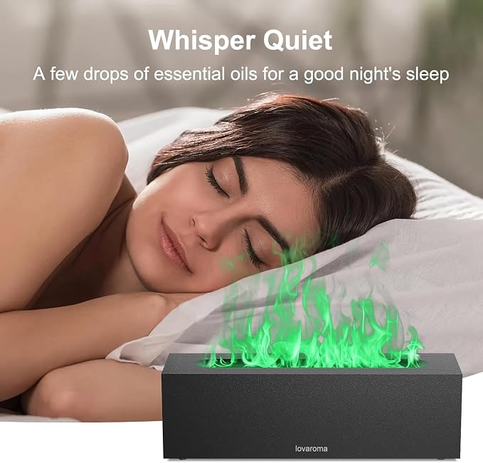 Flame Diffuser for Essential Oils - 200ml Ultrasonic Aroma Diffusers with 7 Color Flame Light Aromatherapy Diffuser & Cool Mist Humidifier for Home, Office, Bedroom, Type-c Cable, Auto-Off Protection