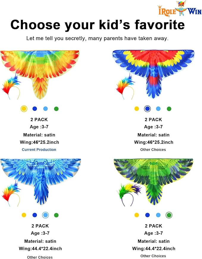 Bird-Costume-Parrot-Wings for Kids with Bird Headbands, Boys Girls Eagle Dress-up Cape Halloween Party Favors Gifts