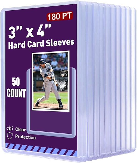 50ct 3"x4" Hard Plastic Card Sleeves - 180pt Rigid Card Cases, Clear Card Protectors for Trading, Baseball, Football and Sports Cards