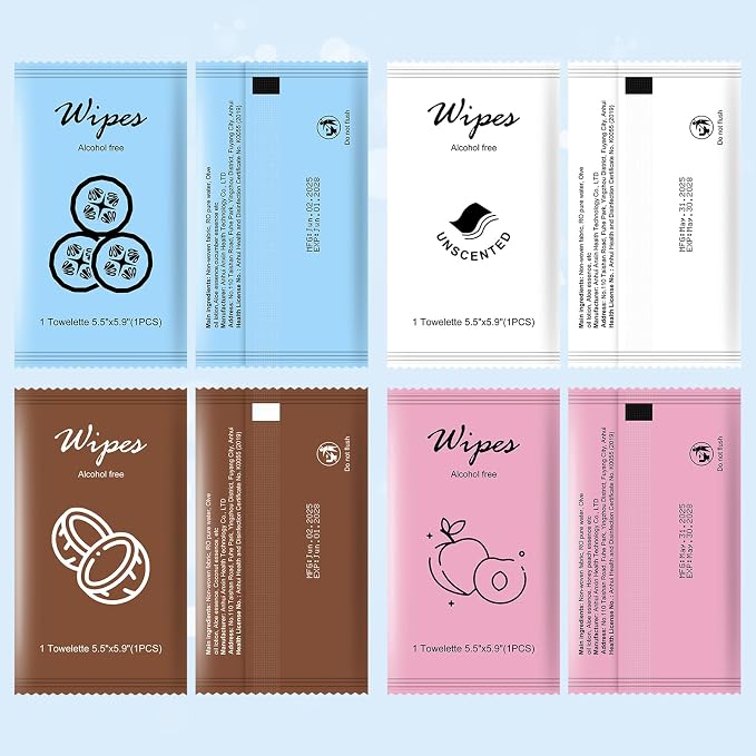 Individual Hand Wipes Wet Wipes Travel Size,Wet Wipes Individually Wrapped | 400PCS Bulk Cleansing Travel Size Wipes for Wedding Travel Restaurant Barbecue(Cucumber,Coconut,Peach,Unscented)