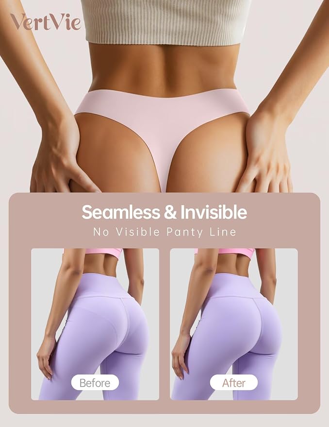 Vertvie Seamless Thongs for Women No Show Thong Panty Liners Invisible Workout Panties Sexy Breathable G-String Underwear