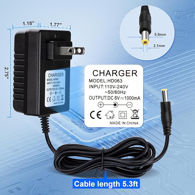 6V Battery Charger for Ride on Toys, 6V Charger for Kidzone Bumper Car, 6V Charger for Ride on Car Best Choice Products SUV Powered Accessories, Universal 6V Bumper Car Charger for Flybar