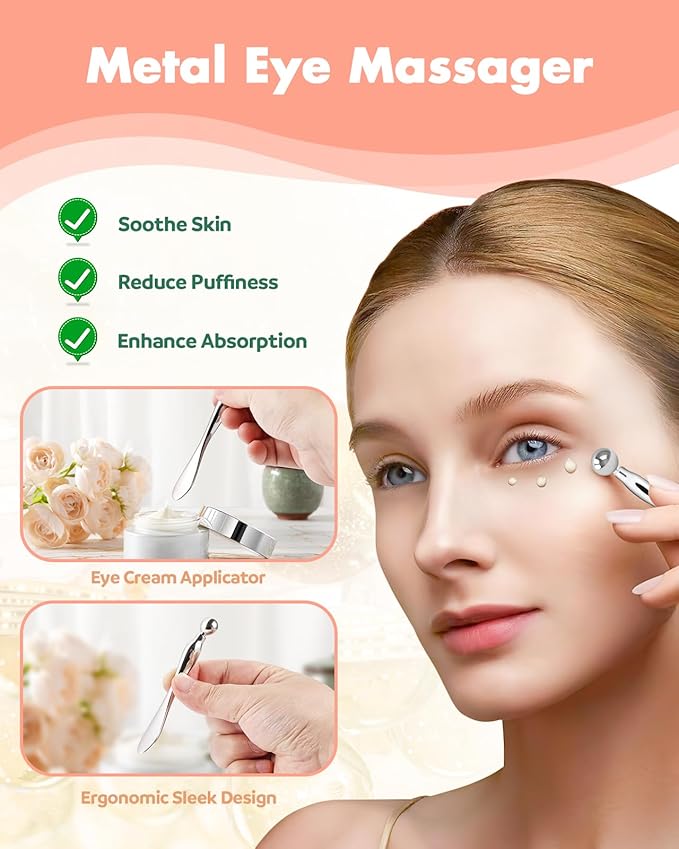 2 Pairs Reusable Under Eye Wrinkle Patches Silicone Mask, Plump Fine Lines & Wrinkles, with Metal Eye Cream Applicator, Tin Case, Cream Color