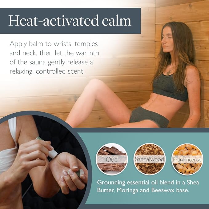 Scentered Sauna Balm Duo - Escape Essential Oils Blend Aromatherapy Balm Stick for Sauna Rituals - Sauna Accessories Set with Oud, Frankincense & Sandalwood - Sauna Gifts