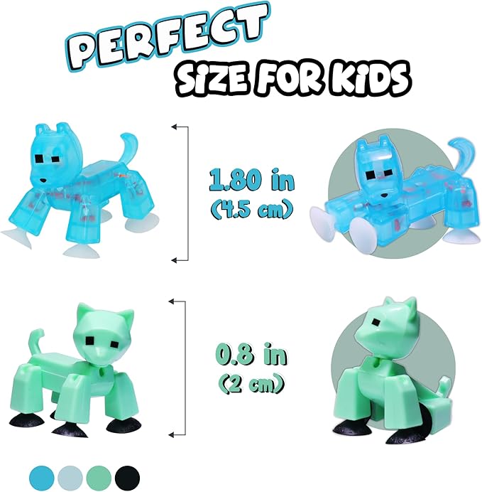 Zing Stikbot Family Pack, Set of 6 Stikbot Collectable Action Figures, Includes 2 Stikbots, 2 Junior Stikbots, 1 Dog, and 1 Cat, Stop Motion Animation - in Eco-Friendly Packaging, Age 4+