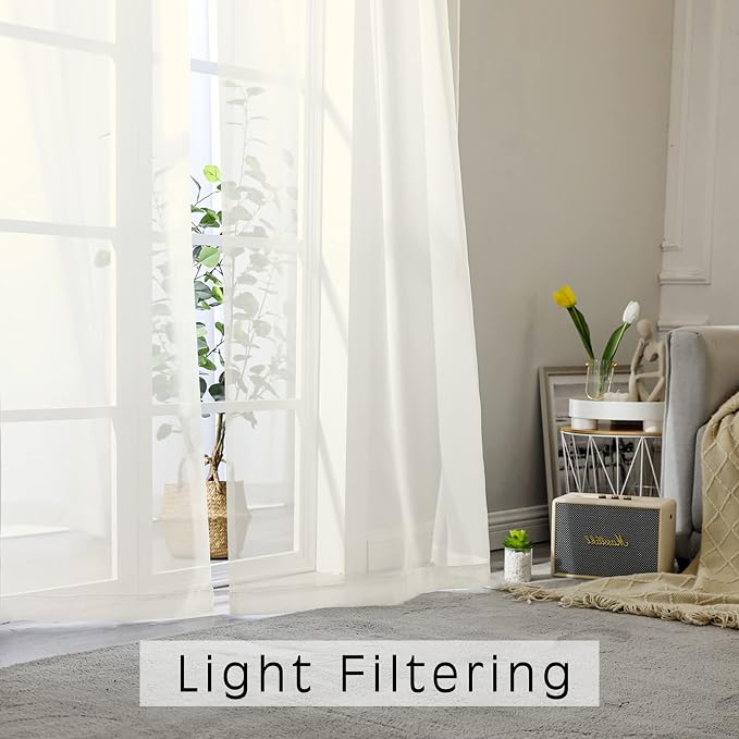 OWENIE Short Sheer Curtains 36 Inches 2 Panels Set - Kitchen Tiers Valances Curtains Light Filter Rod Pocket Voile Cafe Curtains for Kitchen Bathroom Small Half Window, 42 in W x 36 in L, Ivory
