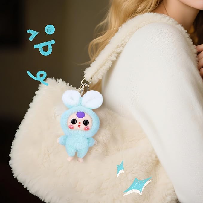 Vinyl Figures, Plush Toys with Rotatable Eyes Cute Expression for Girls Boys, Kawaii Macaron Green Bunny Vinyl Plush Doll Stuffed Animals Gifts for Collectibles Toys Car Home Décor Birthday Keychains