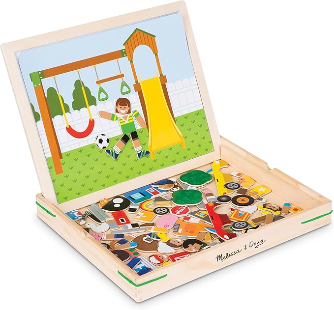 Melissa & Doug Wooden Magnetic Matching Picture Game with 119 Magnets and Scene Cards Magnetic Book Scenes for Kids Ages 3+