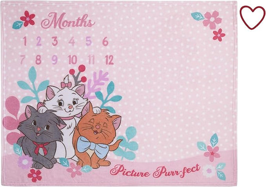 NoJo Disney Aristocats Pink Picture Purr-FECT Super Soft Photo Op Milestone Baby Blanket