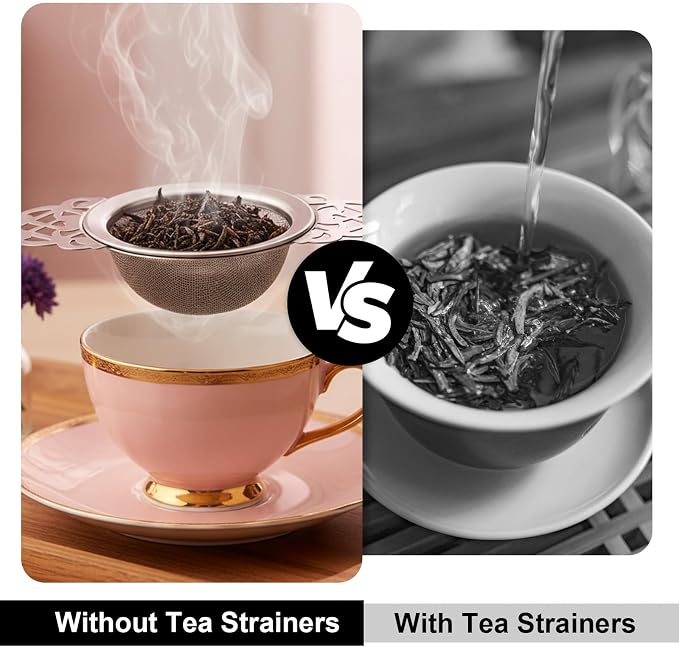 8 Pack Mesh Tea Filter Strainers, Stainless Metal Tea Infuser, Teas Steeper with Handle and Drip Bowl for Loose Teas, Sliver, 2.5 Inch