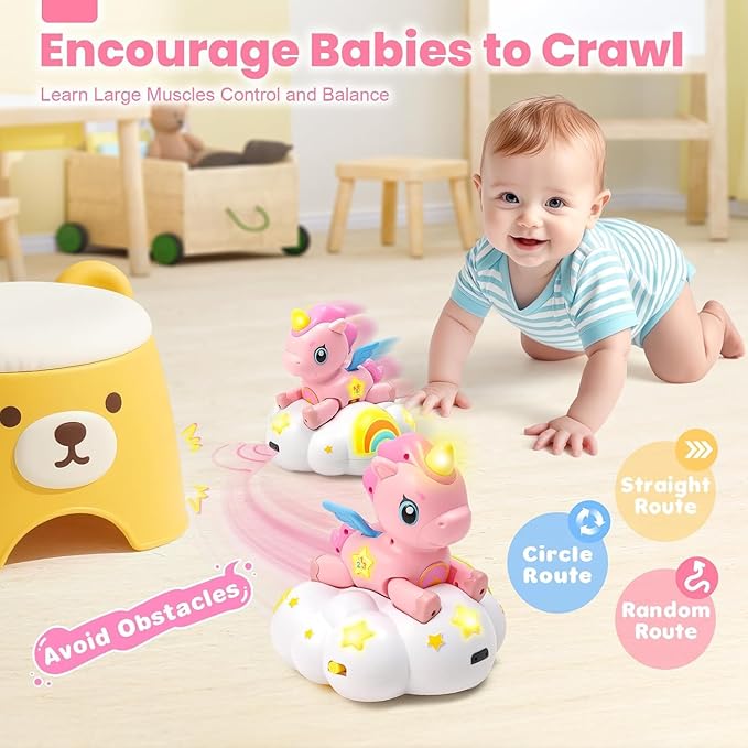 Jyusmile Musical Crawling Baby Toy 6-12 Months+, Sensory Learning Development Toy for Tummy Time, Christmas Birthday Gifts for 1 Year Old Girl