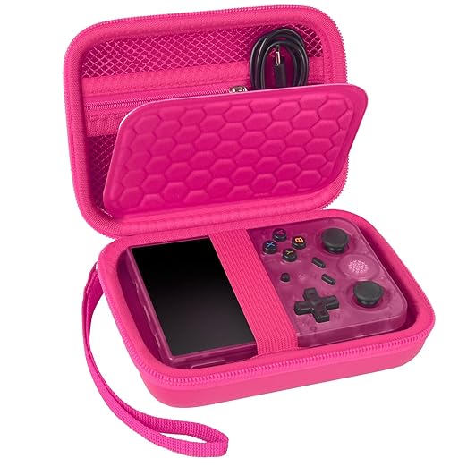 PAIYULE Travel Case Compatible with RG353V/ RG353VS/ R36S Retro Handheld Game Console, Handheld Emulator Storage Holder Organizer, Android Game Console Carrying Bag (Rose Red) (Box Only)