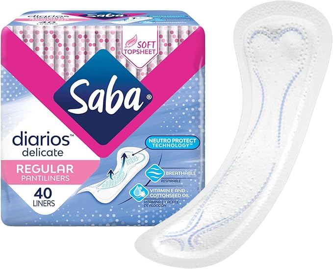 SABA Diarios Regular Delicate Pantiliners, Unscented, Breathable & Comfortable for Everyday Freshness, 4-Pack of 40 Pads (160 Count)