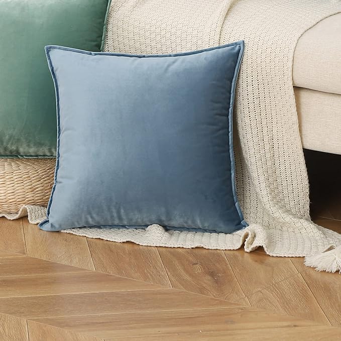 Velvet Stone Blue Throw Pillow Covers 18”x18”Pack of 2 Soft Decorative | Square Cushion Covers for Couch Sofa Bed Livingroom Car Home Decor,45x45Cm