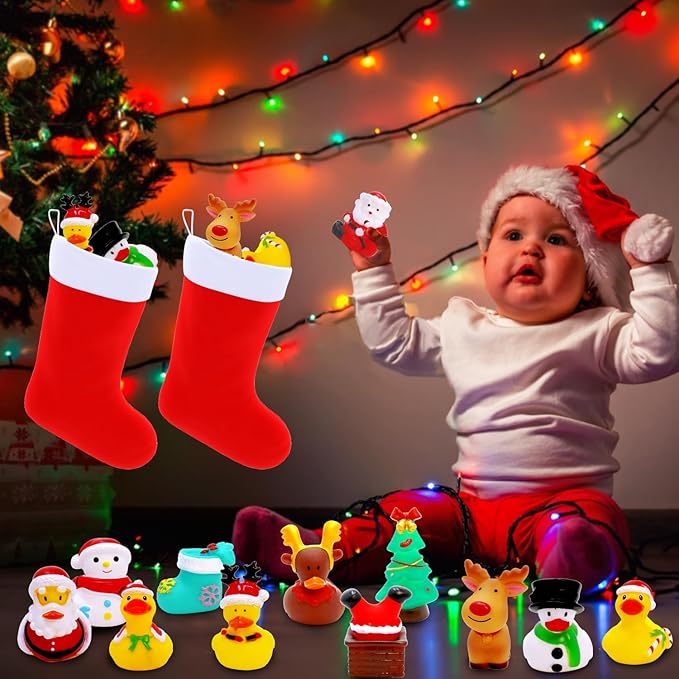 2.5 Inch Rubber Ducks for Kids – Pack of 12 Mini Christmas Ducks, Cute Holiday Ducking for Gift Toys, Party Favors, Jeep Ducks Themed Bath Toys for Toddlers & Kids