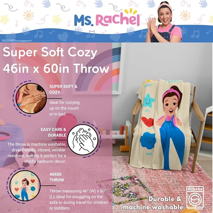 Ms. Rachel Educational Adventures Bedding Super Soft Cozy Throw, 46 in x 60 in, (Officially Licensed Product) by Franco Kids