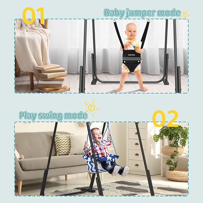 Slevoo 2 in 1 Baby Jumper Swing, Portable Toddler Swing with Foldable Stand, Indoor Outdoor Baby Jumpers and Bouncers, 6 Months to 6 Years, Black