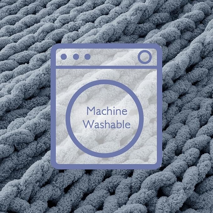 Bigacogo Chunky Knit Throw Blanket for Couch, 40x80 inches, Cold Sea Blue | Hand Knit with Jumbo Chenille, Soft Breathable Cable Knit for Sofa Bed Living Room, Machine Washable, Gift for Mom Friend