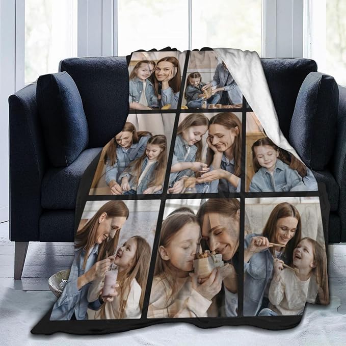 Custom Blanket with Picture Text, Personalized 9 Photo Blanket, HD Printing Customized Flannel Throw Blanket Gifts for Mom Dad Couple Girlfriend Boyfriend Wife Husband Christmas