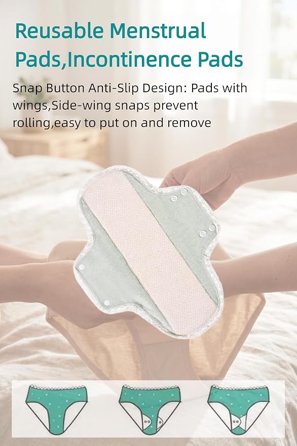 Reusable Incontinence Pads,Organic Cotton Pads Sanitary Napkins,Lace Trim Washable Menstrual Pads,with 1 Storage Bag,Panty Liners Pads Period/Incontinence/Postpartum.(Skin Color/M/4pcs)