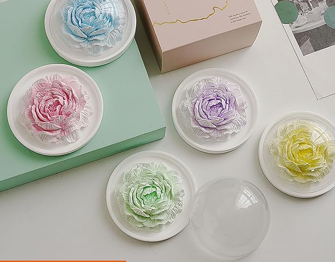 Essential Oil Passive Flower Diffuser with Fragrance -Non-Electric Peony Flower Porcelain Aromatherapy Diffusers for Small Room, Desk Decorative, Bathroom (Green, Sage and sea Salt Scent)