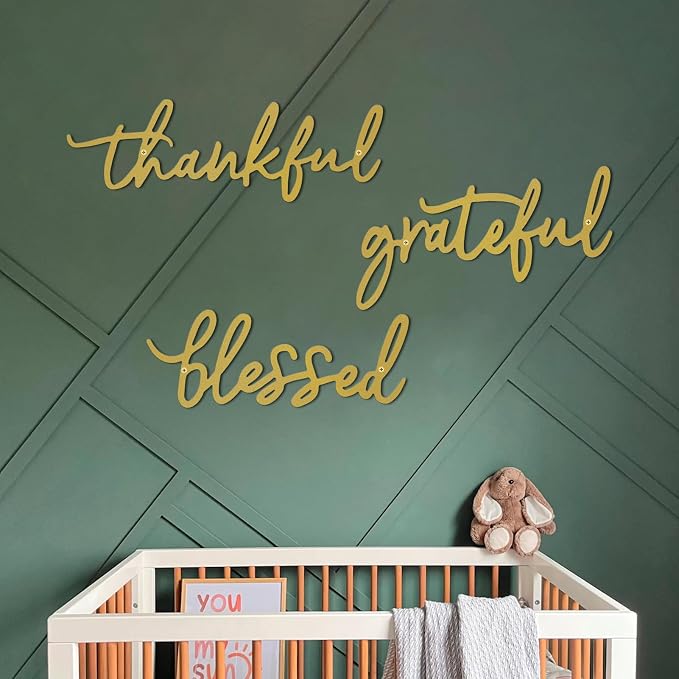 Thankful Grateful Blessed Letter Sign Metal Wall Decor, 3 Piece Gold Letters Wall Art for Bathroom Bedroom Metal Words Wall Decor for Home Decor (Gold)