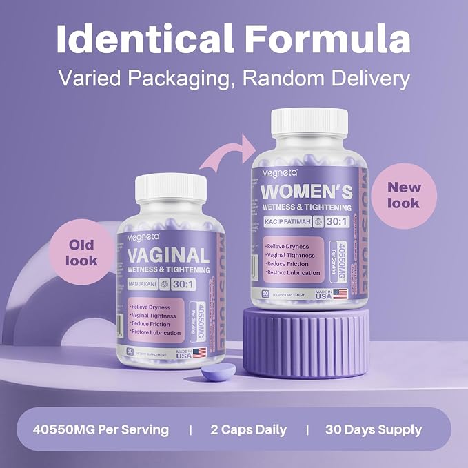 2 Packs Vaginal Tightening Capsules for Women – Kacip Fatimah, Manjakani & Slippery Elm – Support pH Balance, Vaginal Moisture & Elasticity – 120 Vegan Capsules