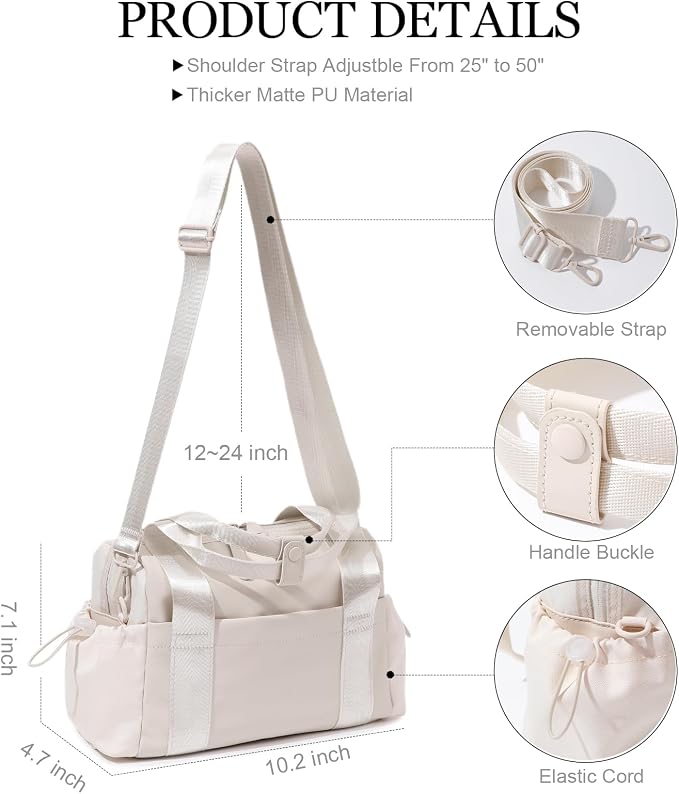 Bucosd Small Gym Bag for Women, Mini Crossbody Gym Duffle Bag with Wet Compartment, Carry on Gym Tote Bag for Workout Dance Sport Travel (Mini-Beige)