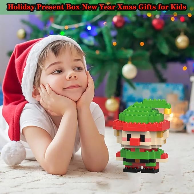 Christmas Building Blocks Compatible for Lego Christmas Elf Micro Blocks Stacking New Toys Holiday Present Box New Year Gifts for Kids Ages 6+ Boys and Girls(Elf)