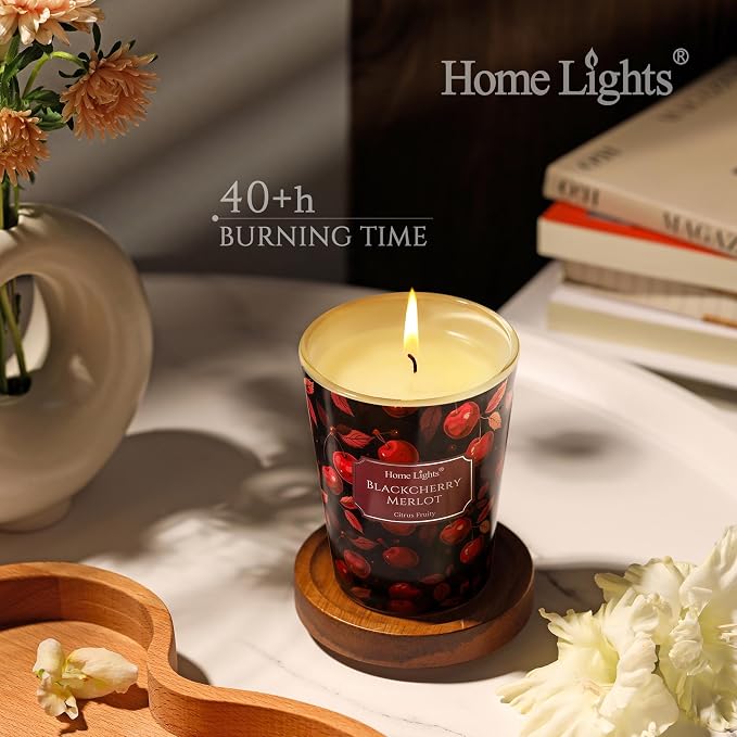 HomeLights Soy Wax Candles for Home Scented, 1-Wick Candles in Blackcherry Merlot Scented, Aromatherapy Candles Gift for Parties, Relaxing, Eclectic Mixed Styles, 6.7oz